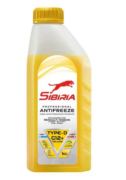 Антифриз SIBIRIA G-12 +  1 кг  желтый, новая канистра