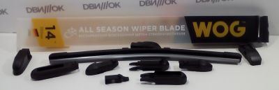 Щетка стеклоочистителя 35 см WOG бескаркасная (10 адаптеров)