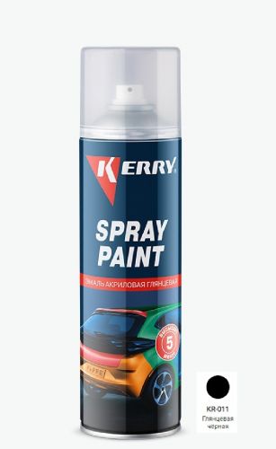 Эмаль акриловая быстросохнущая 405 мл аэрозоль KERRY черная глянцевая
