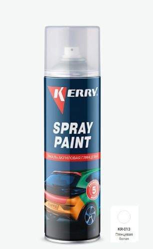 Эмаль акриловая быстросохнущая 405 мл аэрозоль KERRY белая глянцевая