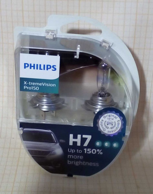 Лампа Н7 12V  55W PHILIPS PX26d галогенная  X-treme Vision +150% (2 шт), H7