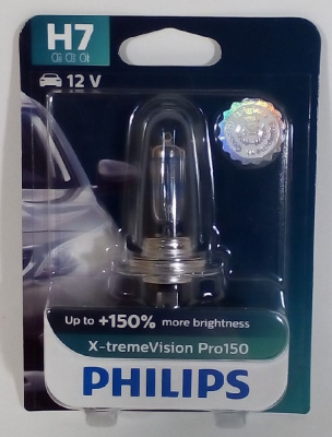 Лампа Н7 12V  55W PHILIPS PX26d галогенная  X-treme Vision +150% , H7 блистер
