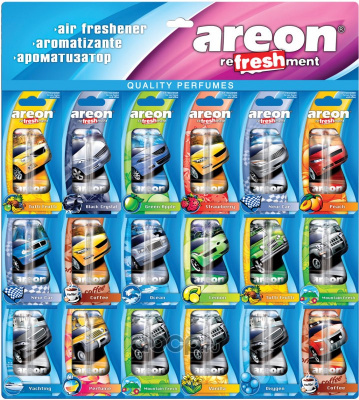 Освежитель воздуха 'AREON' REFRESHMENT  LIQUID/AUTO (машины) /дисплей 18 шт подвесные гелевые
