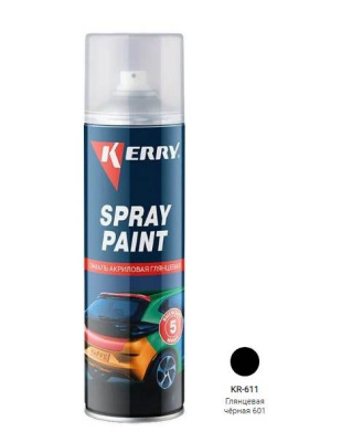 Эмаль акриловая быстросохнущая 650 мл аэрозоль KERRY черная глянцевая