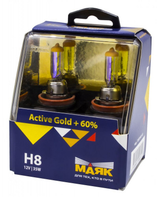 Лампа Н8 12V  35W МАЯК PGJ19-1 галогенная Active Gold+60%  (2 шт), H8