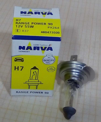 Лампа Н7 12V  55W NARVA PX26d галогенная Range Power  +90%,  Н7