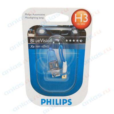 Лампа Н3 12V  55W PHILIPS PK22s галогенная Blue Vision +30% 4000k, H3   АКЦИЯ