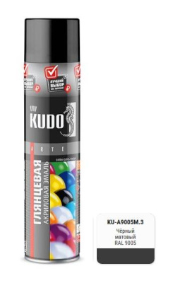 Эмаль акриловая универсальная 800 мл аэрозоль KUDO, RAL 9005 черная матовая