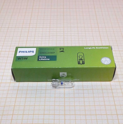 Лампа  12V  5,0W PHILIPS W2,1x9,5d одноконтактная безцокольная LongLife EcoVision, указ.поворотов