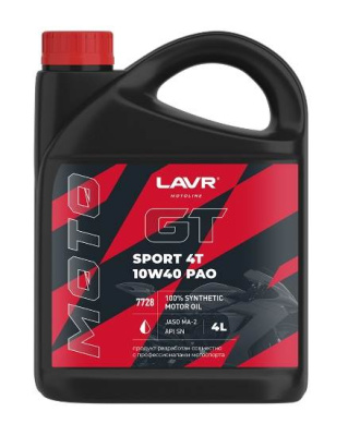 Масло LAVR MOTO 4T GT SPORT  10W40 SN 4 л синт. АКЦИЯ