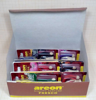 Освежитель воздуха 'AREON' FRESCO  /упаковка 12 ароматов / подвесная бутылочка (дерево)