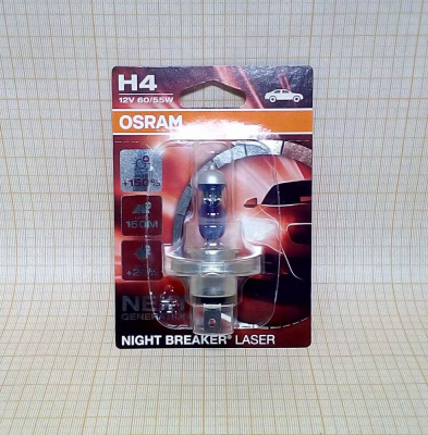 Лампа Н4 12V  60/55W OSRAM P43T галогенная Night Breaker Laser +150%, H4 блистер