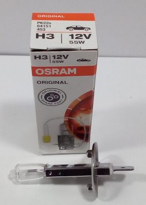 Лампа Н3 12V  55W OSRAM PK22s галогенная, H3  К   АКЦИЯ