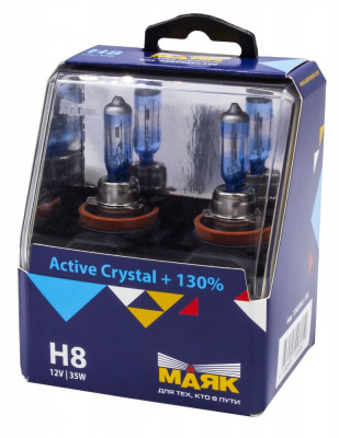 Лампа Н8 12V  35W МАЯК PGJ19-1 галогенная Active Cristal+130%  (2 шт), H8