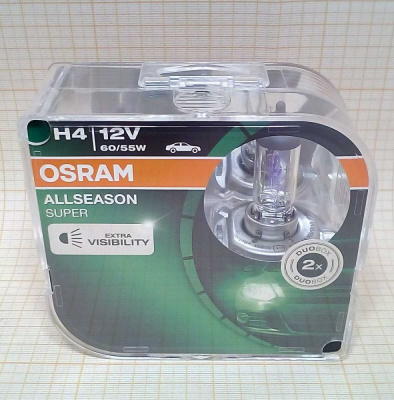 Лампа Н4 12V  60/55W OSRAM P43T галогенная Allseason Super Extra Visibility (2 шт), H4