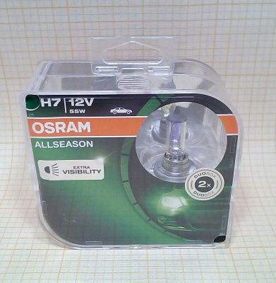Лампа Н7 12V  55W OSRAM PX26d галогенная Allseason Extra Visibility (2 шт) , H7