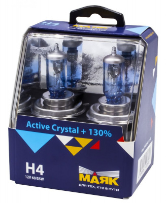 Лампа Н4 12V  60/55W МАЯК P43T галогенная Active Cristal+130% (2 шт), H4