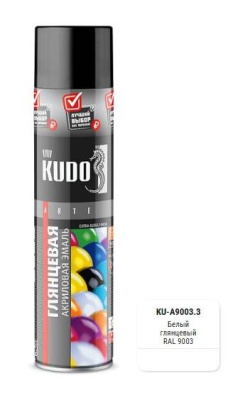 Эмаль акриловая универсальная 800 мл аэрозоль KUDO, RAL 9003 белая высокоглянцевая