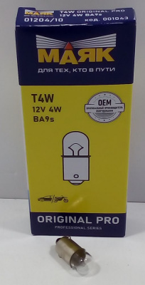 Лампа  12V  4,0W МАЯК BA9S одноконтактная цокольная, приборная/габарит ORIGINAL PRO