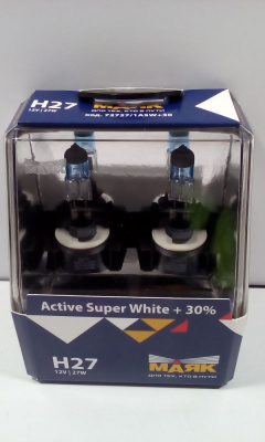Лампа Н27 12V 27W МАЯК PG13 галогенная Active Super White+30%  (2 шт), H27/1