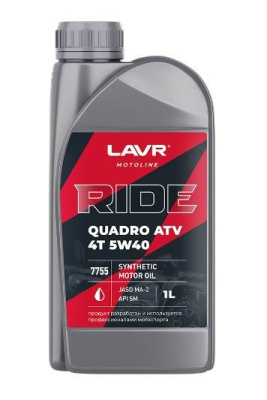 Масло LAVR MOTO 4T RIDE QUADRO 5W40 SM 1 л синт.