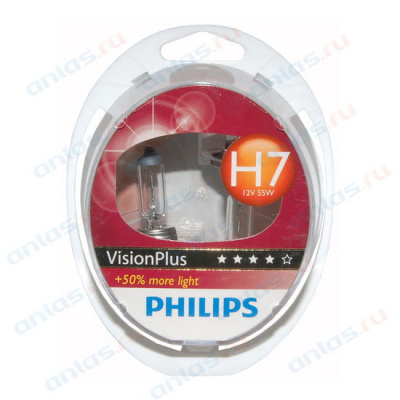 Лампа Н7 12V  55W PHILIPS PX26d галогенная Vision Plus +60% (2 шт), H7