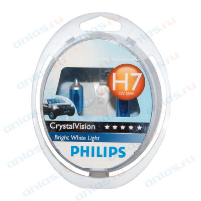Лампа Н7 12V  55W PHILIPS PX26d галогенная Cristal Vision 4500K +30% (2 шт+2 шт W5W), H7